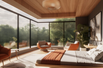 Warm and fashion stylish home bedroom interior