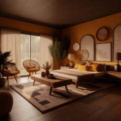Warm and fashion stylish living room interior