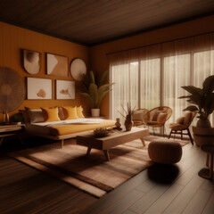 Warm and fashion stylish living room interior