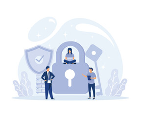 hacker attack concept, database security, phishing, hackers stealing personal data, flat vector modern illustration
