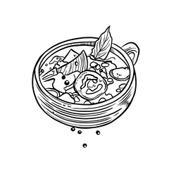 Tasty soup in cup on white background