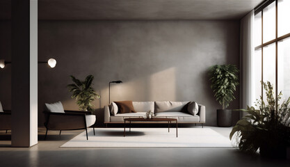 Living room interior in modern design cement style