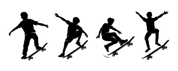 Silhouette collection of skateboard boy