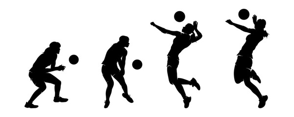 Silhouette collection of women playing volly ball