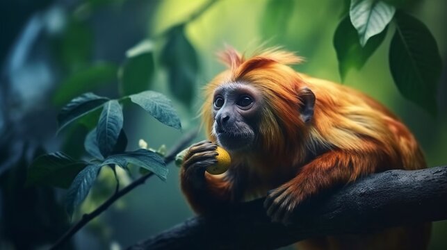 Portrait gold primate on the forest AI Generative