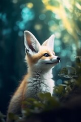 Portrait red fox on the forest AI Generative