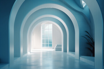 Interior home passageway in blue tones