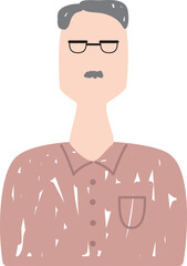 メガネをかけてチョビひげをはやした年配の男性の上半身イラスト
