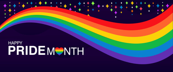 Banner for Pride Month with rainbow ribbon