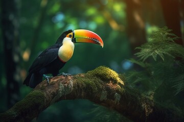 Portrait toucan bird on the forest AI Generative