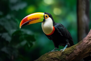 Fototapeta premium Portrait toucan bird on the forest AI Generative