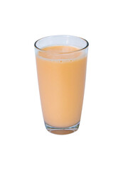 Lactic fermenting beverage color light orange sour taste in glass tall isolated on cut out PNG. Lactobacillus acidophilus improves condition of stomach. Fermented milk vitamin B2 low cholesterol.