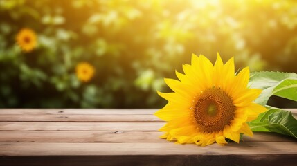 sunflower on old wooden table with copy space