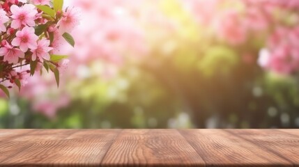 Naklejka na ściany i meble empty wooden table with sakura flower background