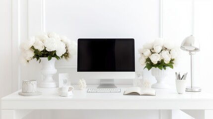 Exquisite White room with Desktop computer