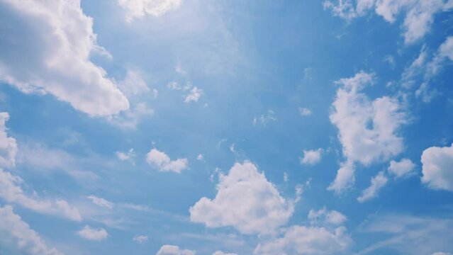 初夏の青空と白い雲のタイムラプス　4K UHD