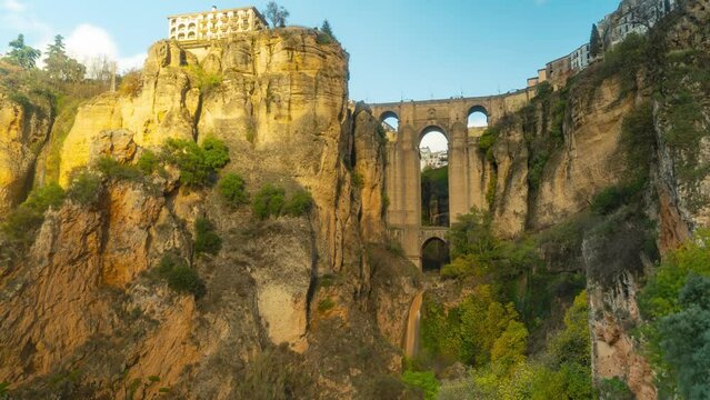 Iconic bridge of Ronda town in Spain, time lapse view