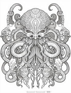 An adult coloring book pages skull tattoo adult ink and paint, generative AI