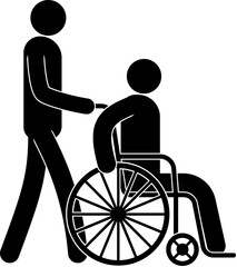 A man pushing a wheelchair with Person with Physical disabilities. Vector illustration
