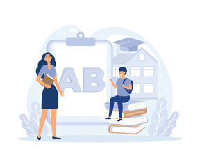 Remote home education, Home-school your kids,  quarantine learning daily routine, flat vector modern illustration