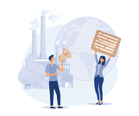 Naklejka premium Media influence concept, eco-shaming, fake news, propaganda, internet abuse, ecological activist, social media, flat vector modern illustration