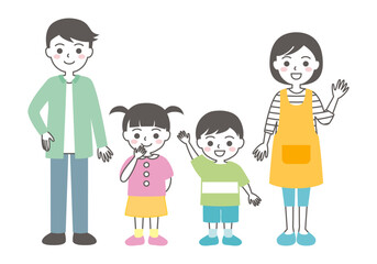 女の子と男の子と夫婦の家族のイラスト