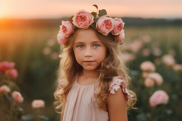 Naklejka premium Portrait a beautiful girl with flowers AI Generative