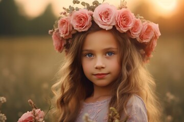 Naklejka premium Portrait a beautiful girl with flowers AI Generative