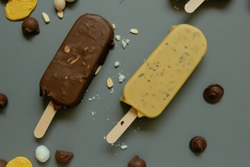 ice cream with chocolate, passion fruit and chocolate flavor ice pops