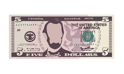 手書きの紙幣のイラスト_一枚の$5紙幣.