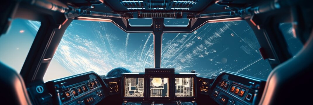 Cabins of a modern spacecraft. Space travel and space exploration concept. Generative AI