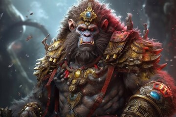 Digital art monkey warrior with armor AI Generative