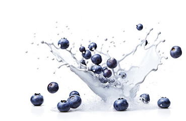 AI generative. Fresh Blueberries with milk splash