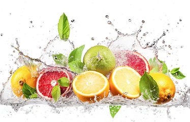 Foto op Plexiglas AI generative. Fresh citrus fruits with water splash © Olena Rudo
