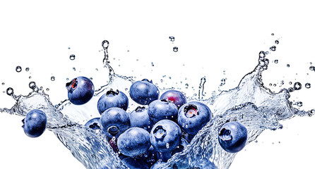 AI generative. Fresh Blueberries with water splash