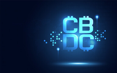 Obraz premium Futuristic Central Bank Digital Currency CBDC text digital transformation abstract technology background. E-money cryptocurrency and new digital currency concept. Vector illustration