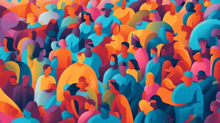 Stylized illustration of an abstract crowd, symbolizing diversity and inclusion in society. Importance of individual differences and promoting equal opportunities within communities. Generative AI