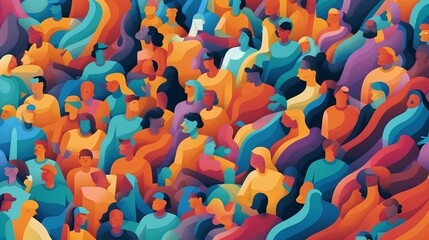 Stylized illustration of an abstract crowd, symbolizing diversity and inclusion in society. Importance of individual differences and promoting equal opportunities within communities. Generative AI