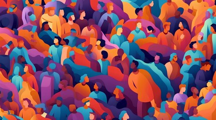 Stylized illustration of an abstract crowd, symbolizing diversity and inclusion in society. Importance of individual differences and promoting equal opportunities within communities. Generative AI