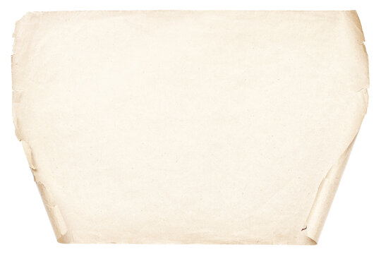 vintage scroll isolated on white. old manuscript paper texture with copy space