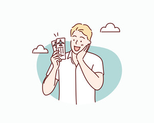  Holding passport boarding pass ticket. Hand drawn style vector design illustrations.