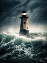 Naklejka na ściany i meble a lighthouse in the storm - generative ai