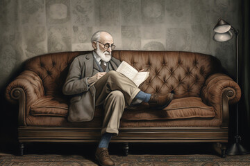 freud reflecting on his psychoanalyst's couch - generative ai - obrazy, fototapety, plakaty
