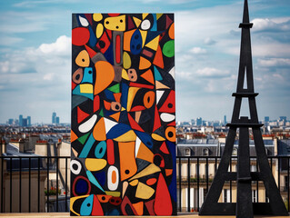 eiffel tower in representation of abstract modern artwork full of colors - generative ai