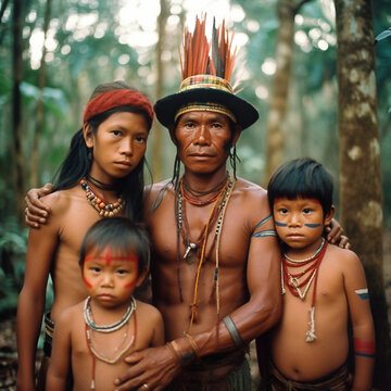 portrait of amazon rainforest indigenous person - generative ai