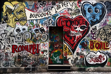 Mural of Hearts Depicting Love Theme - generative AI