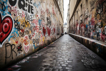 Mural of Hearts Depicting Love Theme - generative AI