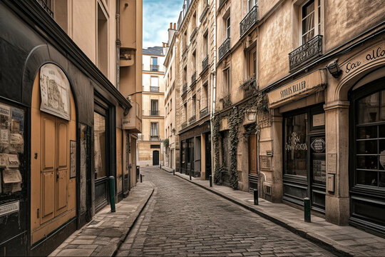 Fototapeta An Old Parisian Street in France - generative AI