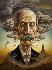 Surreal Portrait of an Old Mustached Man - generative AI