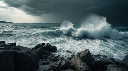 Obraz premium Storm in the Mediterranean Sea - generative AI